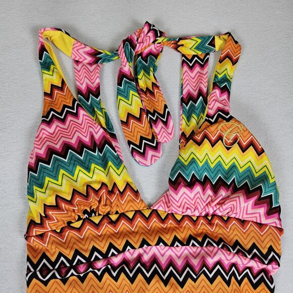 Coogi Beach Coverup Dress Womens S Chevron Colorful Y2K Mini Halter Padded Bra - Picture 3 of 16